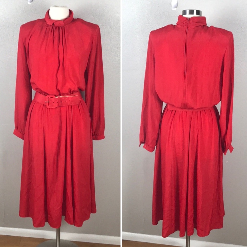 Vintage 70s 80s Disco Dress High Neck Long Sleeve